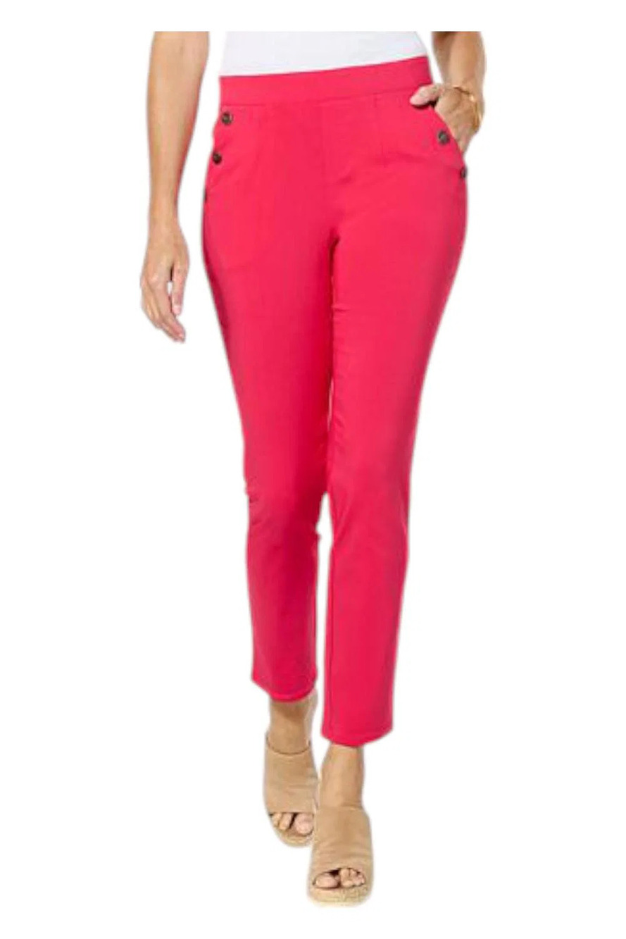 Nina Leonard Women's Coconut Button Narrow Leg Pant Cherry - Regular